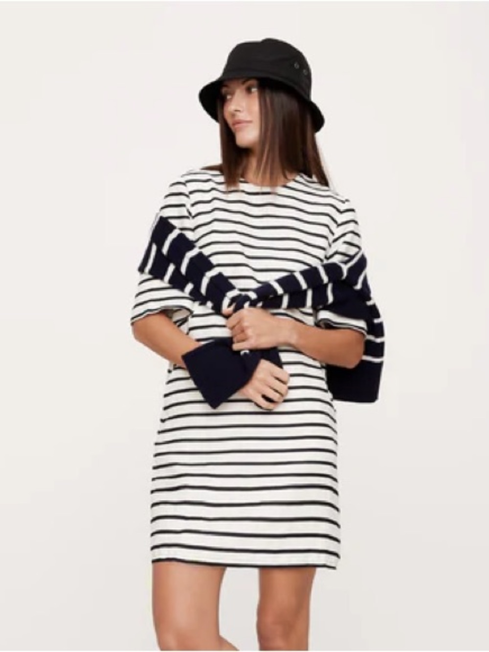NEW! BANANA REPUBLIC WHITE STRIPE LINEN SHIFT DRESS - 10 PETITE ONLY